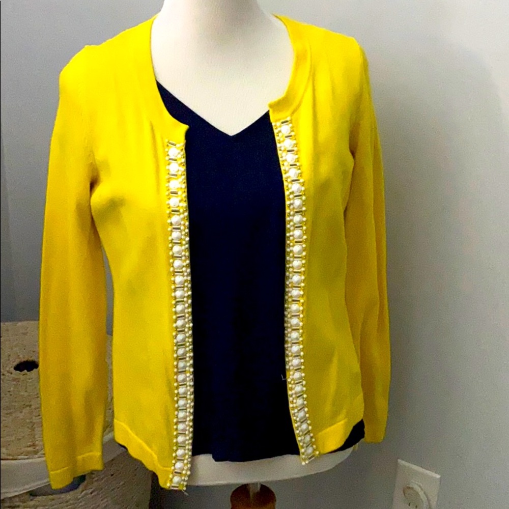 Banana Republic Yellow Embellished Cardigan M